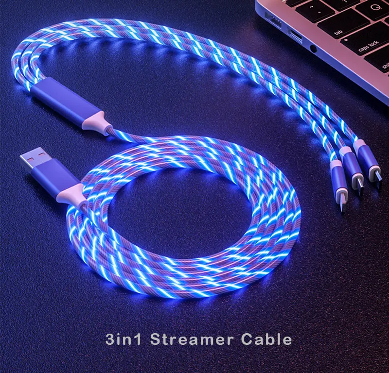 Amazon 3 in 1 LED Glow Flowing Charger usb led kabel Micro USB Type C 8 Pin Charging für iPhone alle in einem Cable