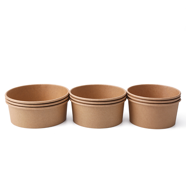 100% Eco Friendly Biodegradable Food Packaging Cup Bowl Pla Pe Coating Disposable Brown Round Kraft Paper Salad Bowl With Lid