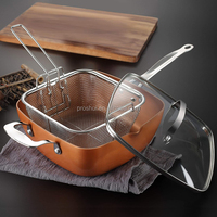 Ensemble de 4 casseroles carrées antiadhésives en céramique et aluminium de 9,5 pouces, classiques et durables, avec deux poignées, compatibles induction, pour la cuisine à domicile