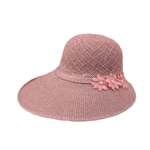 Summer Wide Brim Straw Hat Large Brim Floral Knit Cap Ladies Sun Visor Hat Outdoor Sun Protection Beach Cap
