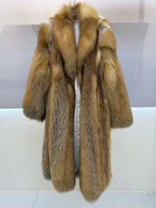 Cappotto Lungo in Vera Pelliccia di Volpe Rossa Naturale Oro-Rosso con Collo a Scialle per Donna - Product Image 5