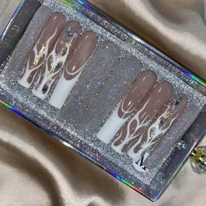 <span class=keywords><strong>Uñas</strong></span> postizas acrílicas 3D de cobertura completa con forma de ataúd largo, con diamantes de imitación y purpurina, reutilizables <span class=keywords><strong>para</strong></span> mujer, uso diario, fiestas y bodas - Product Image 2