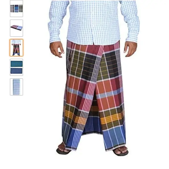 Neoteric Handloom 100% Cotton Checked Lungi Dhoti Sarong Wrap for Mens - 3 Piece Combo Pack