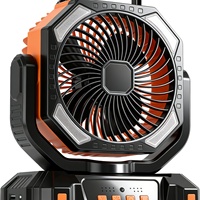 Ventilateur de camping portable rechargeable 10000 mAh avec télécommande, lumière LED, moteur sans balais, faible bruit 29 dB, utilisation extérieure
