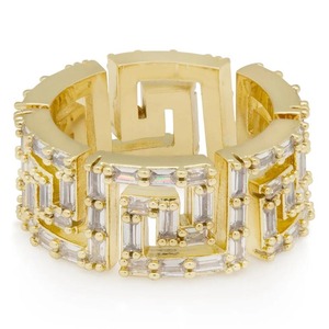 Anillo Geométrico de Plata de Ley con Moissanita VVS, Piedras Baguette, Diseño Moderno de Llave Griega, Anillo de Moda para Hombre y Mujer - Product Image 1