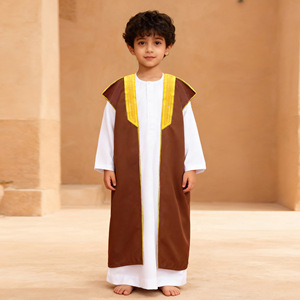 Abito Tradizionale Arabo per Adulti e Ragazzi, Ricamo con Bordi Dorati, Colore a Contrasto, Estivo, in Poliestere, Stile Etnico per Festival e Moschea - Product Image 3