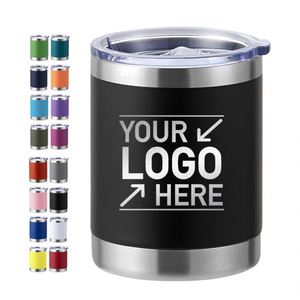 Custom 10oz Stainless Steel Travel Coffee Mug <b>Double</b> <b>Wall</b> Reusable Powder Coated Cup 10 oz Insulated Lowball Tumblers with Lid - Product Image 1