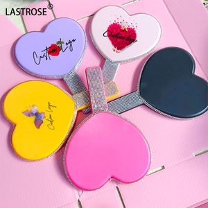 OEM Heart-Shaped Handheld Magnifying <b>Makeup</b> Mirror with Lighting Bling Diamond Rhinestone Wholesale Private Label - Product Image 1