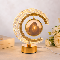 Lampe Cadre Photo LED Personnalisée en Cristal en Forme de Lune, Support Photo Suspendu pour Mariage, Alimentation USB, Décoration de Table Romantique, Cadeau