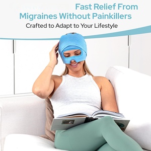 Heenlong Gel integrado Hielo Frío Terapia caliente Dolor de cabeza y alivio de <span class=keywords><strong>la</strong></span> <span class=keywords><strong>migraña</strong></span> Gorra Sombrero Máscara antimigraña Gel de enfriamiento reutilizable Azul - Product Image 2