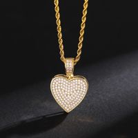 Colliers pendentifs en forme de cœur en zircon glacé, tendance hip-hop, pour couple, unisexe, plaqué or haut de gamme, bijoux de luxe en laiton, cadeau