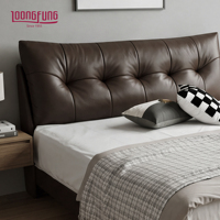 LOONGFUNG Breathable Solid Pine Wood Slatted Bed Genuine Leather Upholstered Frame High-Density Foam Hotel Furniture Wholesale
