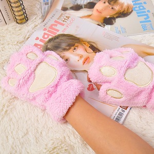 <b>Cat</b> <b>Paw</b> <b>Gloves</b> Warm Plush Half Finger Winter Keep Warm Beige Pink Gray Coffee Rose Red Khaki Navy Blue - Product Image 3