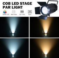 200W COB Par Light Zoom Stage LED Fresnel Wash pour DJ 3500K-7500K DMX512 Son Activé Blanc Chaud pour Église Événement Mariage