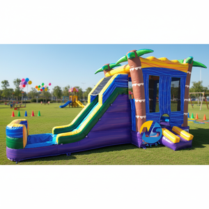 Château gonflable aquatique Jungle Palm Tree Water Moonjumps avec toboggan aquatique et <span class=keywords><strong>piscine</strong></span> pour <span class=keywords><strong>location</strong></span> commerciale et événements - Product Image 1