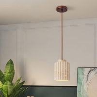 Lustre moderne créatif en pierre de travertin jaune Wabi Sabi, suspension LED réglable en hauteur, protection oculaire, sans fil, style moyen-siècle
