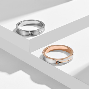 <b>Titanium</b> Steel Diamond <b>Ring</b> Rose Gold Steel Unisex Everyday Wear Round Brilliant Cut T Shape Minimalist Style - Product Image 2