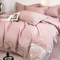 Vente en gros de drap de lit toute saison rose 100% coton brodé de style européen écologique Ensemble de boîte-cadeau comprenant un drap et une couette