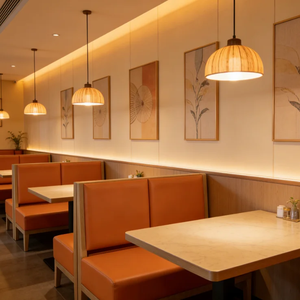 Modern <b>Restaurant</b> Furniture <b>Set</b> With Wood Frame Orange PU Leather Upholstery Faux Marble Table Top Contemporary Design - Product Image 1