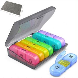 Pastillero de Plástico Semanal de 7 Colores para Día y Noche con 14 Compartimentos y Posavasos de PVC Tejido - Product Image 1