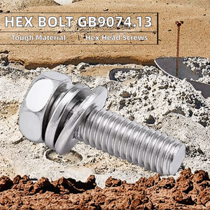 Vis mécaniques en acier zingué à tête hexagonale cruciforme avec rondelle à ressort et rondelle plate, norme GB9074.13 (pouces) - Product Image 2