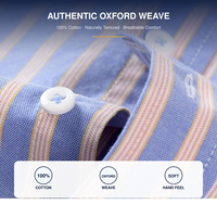 Kemeja Oxford Katun 100% Berkualitas Tinggi Pria Kasual Bergaris Kancing Depan Lengan Panjang dengan Bordir Logo Kustom