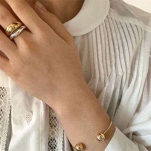 Korean <b>Rings</b> Women Stainless Steel Wave <b>Ring</b> Jewellery 18k Gold <b>Ring</b> Women - Product Image 4