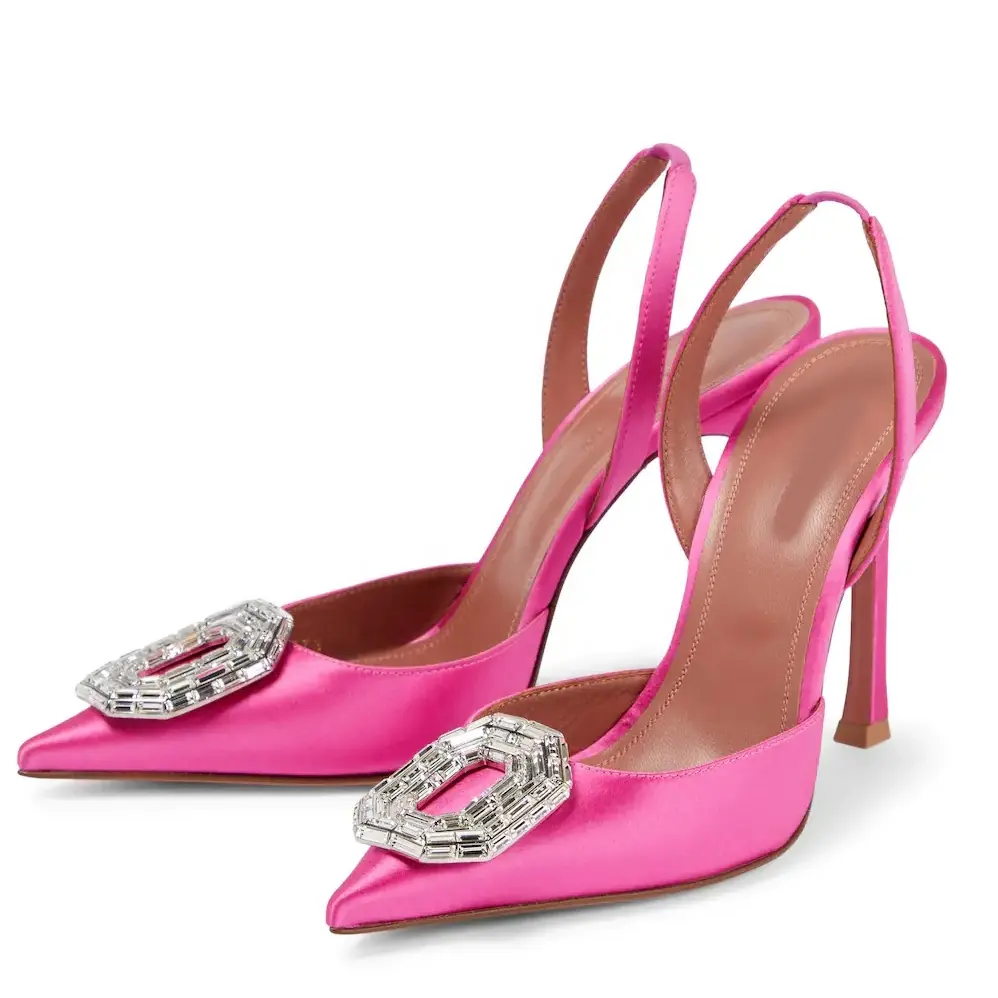 ENMAYER Female Classic Style Pointed Toe Spike Heels Rhinestones Buckle Women Dress Shoes