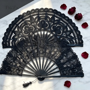 FAREA Éventail pliant vintage en bambou ajouré avec dentelle, idéal pour <span class=keywords><strong>la</strong></span> danse et les spectacles – Meilleure vente - Product Image 1