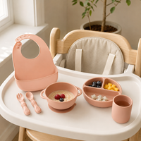 Ensemble d'alimentation pour bébé en silicone en gros avec assiette et bol à ventouse aux couleurs pastel variées et couverts entièrement en silicone