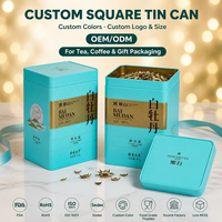 Lata Rectangular de Metal para Almacenamiento de Té y Café, con Diseño de Peonía Blanca, Empaque de Regalo, Color Turquesa Mate, Logotipo Personalizado, MOQ Bajo