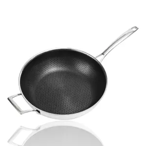 Fábrica al por mayor de acero inoxidable 304 grande 32cm chino Wok Pan Chef comercial olla de cocina