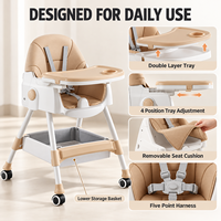 Chaise haute bébé réglable avec plateau amovible, roulettes et harnais de sécurité pour les repas à la maison