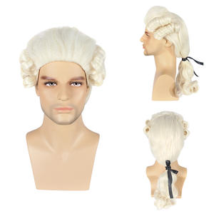 Juez Colonial onda larga peluca blanca disfraz de <span class=keywords><strong>Halloween</strong></span> peluca larga para hombre George Washington Cosplay rizado Caballero abogado peluca - Product Image 1