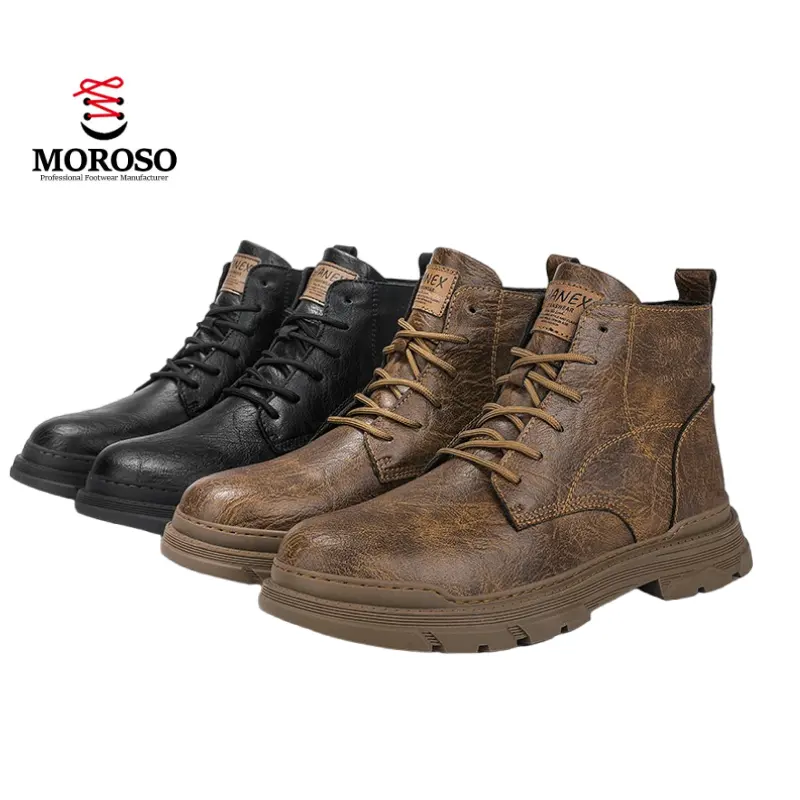 New Autumn Winter Fashion Casual Popular Boots Waterproof High-Top Shoes Black Leather Men Martin Boots