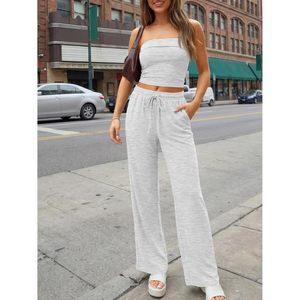 Ensemble de survêtement 2 pièces pour femme, débardeur sans manches et pantalon large, tenue décontractée d'été respirante gris clair - Product Image 5