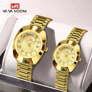 VA VA <span class=keywords><strong>VOOM</strong></span> 2511 Luxus-Diamant-Geschäfts-Paar-Armbanduhr Original Modische Gold Leuchtende Paar-Uhren für Männer und Frauen aus Edelstahl - Product Image 1