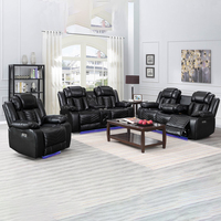 Canapé multifonctionnel 1 2 3 places en cuir inclinable avec massage, console centrale extensible en bois, porte-gobelets audio, pour salon et maison