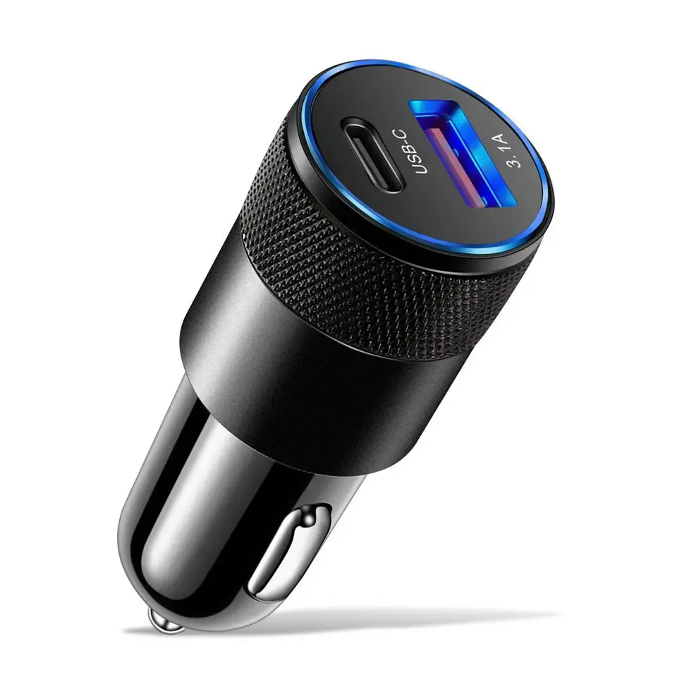 38W USB Car Charger Carregamento Rápido 15W 3.1A Tipo C Car Phone Charger Adaptador para iPhone Mobile Phone Carregador de carro rápido portátil