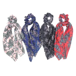 2020 Wholesale Vintage Women Hair Accessories Scrunchies Rubber Ponytail Holder Elastic Bow Paisley Scarf Hair Scrunchies