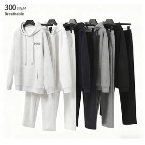 Tuta da uomo oversize <span class=keywords><strong>con</strong></span> <span class=keywords><strong>cappuccio</strong></span> traspirante grigio melange e pantaloni della tuta, personalizzabile <span class=keywords><strong>con</strong></span> logo, set streetwear pesante - Product Image 4