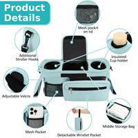 Organisateur de poussette avec porte-gobelet, sangles antidérapantes, sac pour téléphone, accessoires pour poussette pour animaux de compagnie