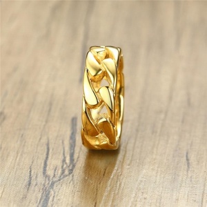 VAF Titanium Anillos Punk Acero Inoxidable Cubano Moneda De Cuba Stainless Steel Gold Plated Punk Cuban Chain Link Ring for Men - Product Image 4