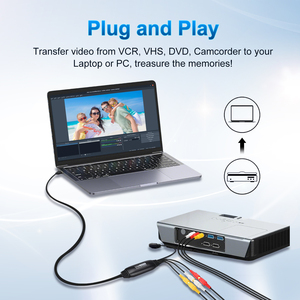Carte de capture vidéo AV vers USB plaquée or pour femme, 1080P, carte de capture USB 2.0 RCA avec connecteur Type-C et câble RCA mâle - Product Image 4
