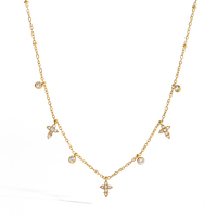 Collar de Cadena de Eslabones de Acero Inoxidable Chapado en Oro de 18K con Colgante de Cruz de Diamantes de Imitación para Mujer, Joyería Clásica de Moda