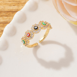Nhẫn zircon cao cấp mới, nhẫn mắt ác độc đáo nhiều màu sắc, chất liệu đồng mạ vàng 18K, kiểu dáng mở có thể điều chỉnh, trang sức - Product Image 5