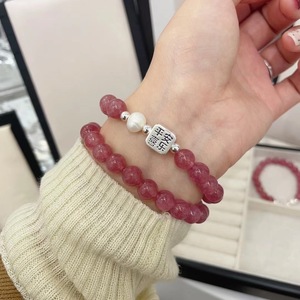 Pulsera de Cuarzo Fresa, Plata de Ley S925, Perla Natural, Diseño Minimalista, Joyería para Uso Diario de Mujer - Product Image 4