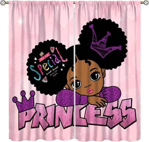 Cortinas para Niñas con Diseño de Princesa Negra Africana, Decoración de Ventanas para Dormitorio, Cortinas Rosas con Diseño de Bailarina, 2 Paneles - Product Image 2