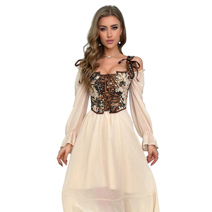 Robe Corset <span class=keywords><strong>Vintage</strong></span> Florale Renaissance pour Femme, Style Quotidien, avec Bretelles, Ceinture, Gilet Ajusté, Bustier à Cordon et Débardeur à Nouer - Product Image 5