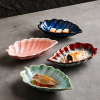 Assiette à dîner en céramique en forme de feuille, peinte à la main, pour salade de fruits, plateau créatif pour bonbons et collations, vaisselle de cuisine de style japonais